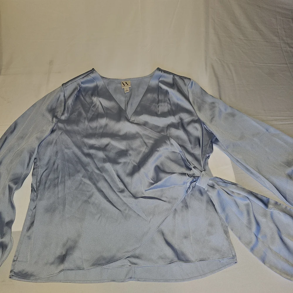 Worthington Soft Blue Wrap Blouse - Picture 9 of 16